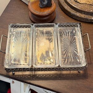 Vintage Glass and Metal Tray Set - Clear and Black